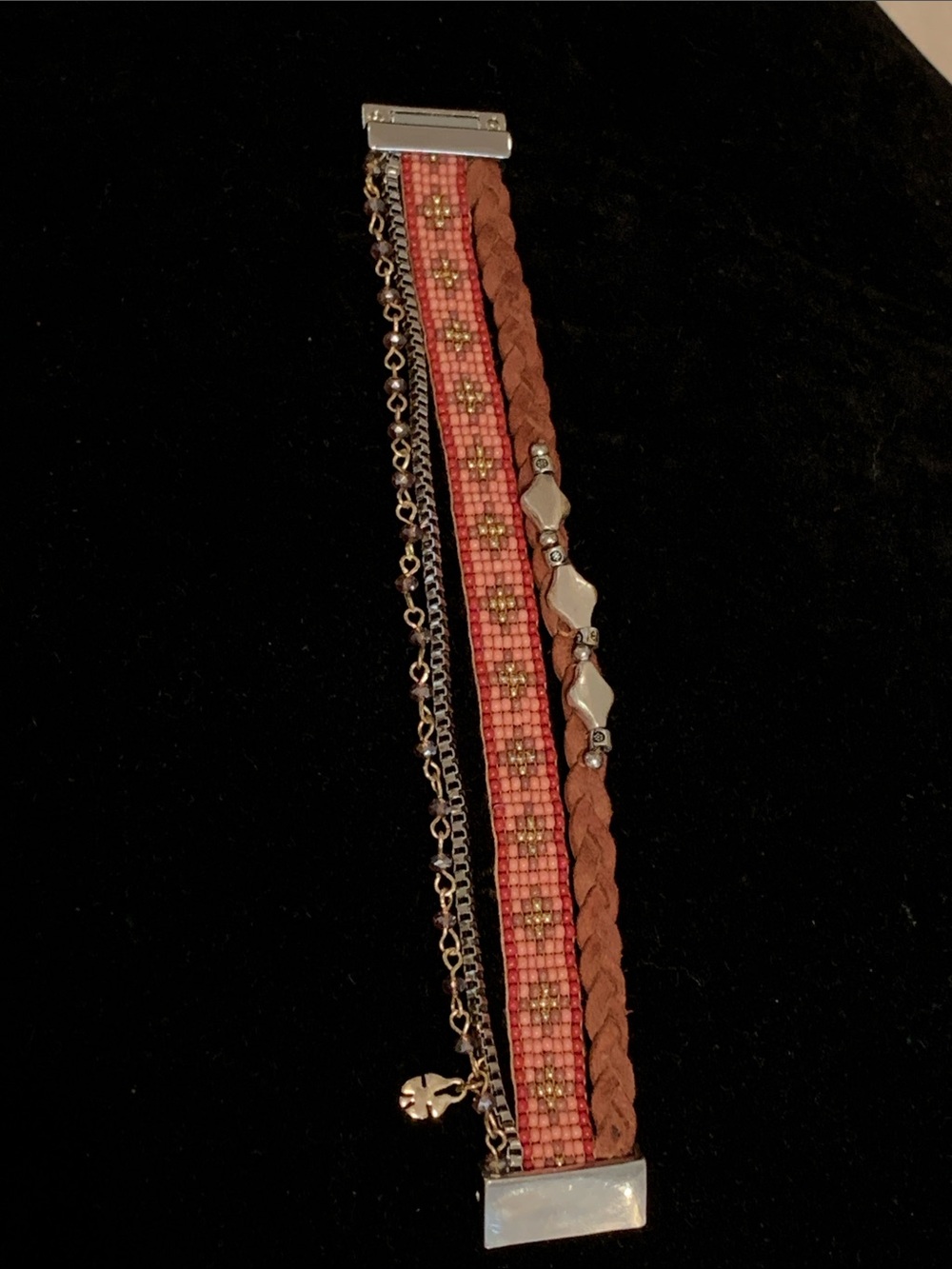 Lucky Brand Multi Layer Silver Gold Beaded Bracelet